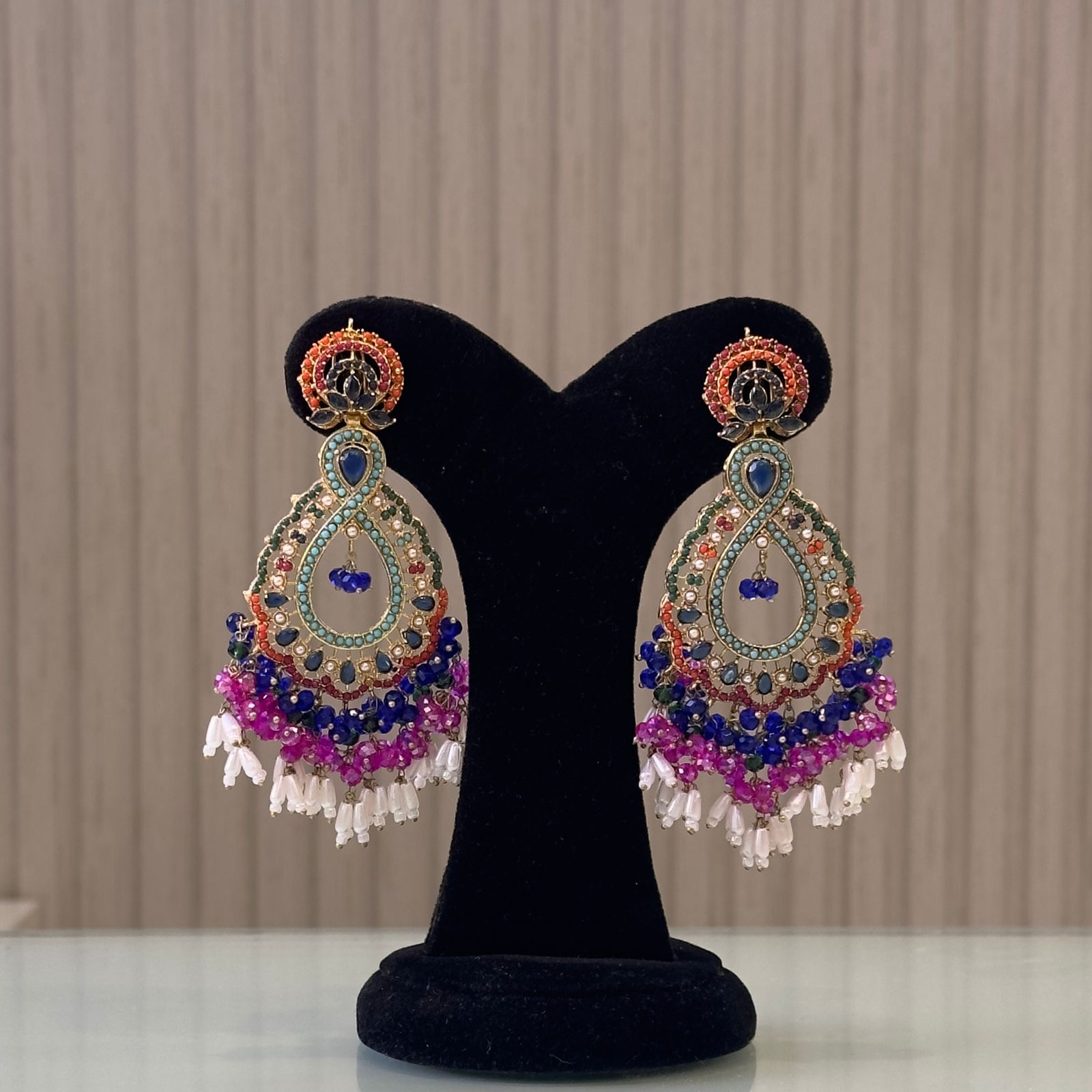 Nouratan and Semi Precious beads with Gold Polish Earrings